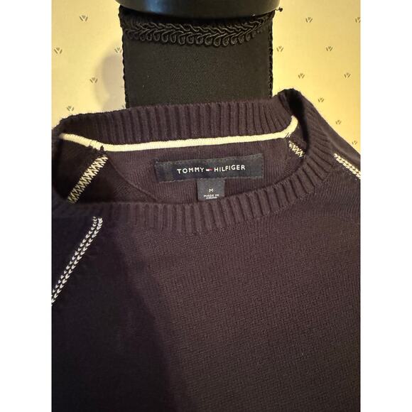 TOMMY HILFIGER Navy Crewneck Cotton Sweater Size Medium - Picture 5 of 6